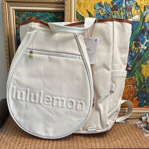 lululemon athletica Cream Canvas racquet backpack with Brown Trim